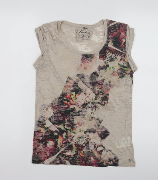 Firetrap Women's Beige Floral T-Shirt XS Sleeveless