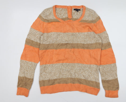 Tommy Hilfiger Women's Orange Beige Striped Pullover M