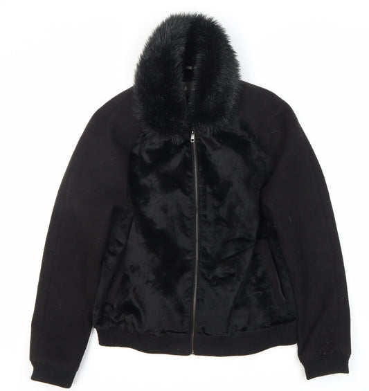South Women's Black Fur Trim Jacket Size 14