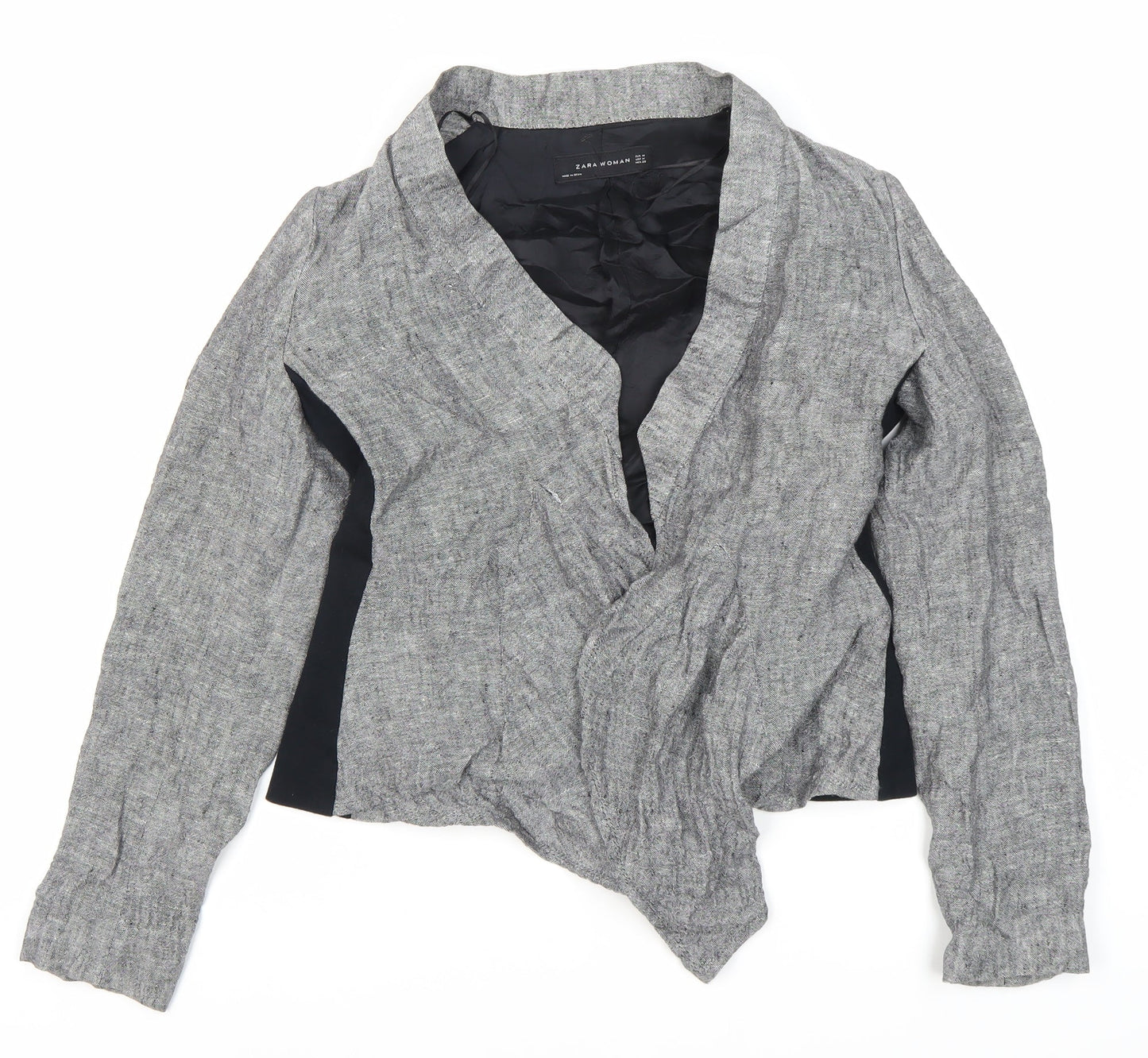 Zara Women's Grey Collarless Tweed Jacket Size 12