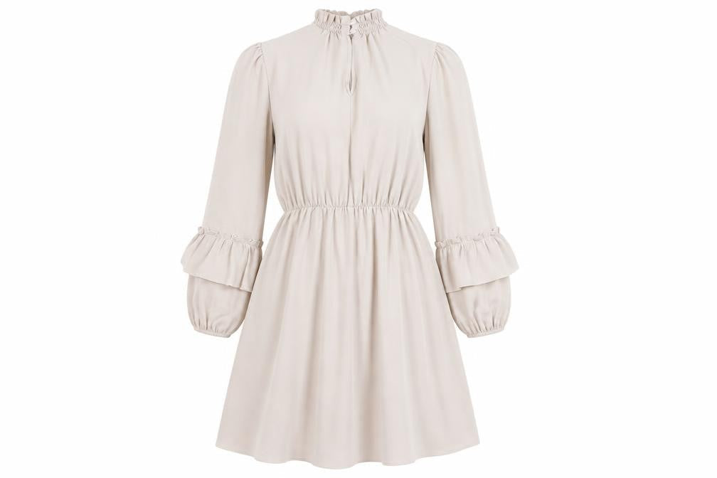 Boohoo Women's Beige A-Line Dress UK Size 12 Long Sleeve