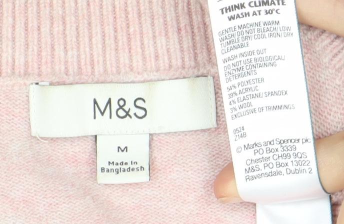 Marks and Spencer Women's Pink Wool V-Neck Jumper M
