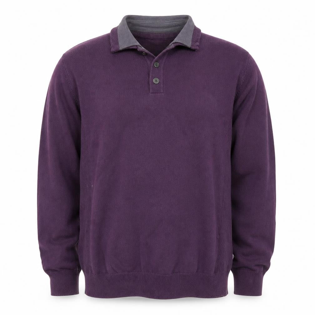 Next Men's Purple Polo, L, Long Sleeve, V-Neck