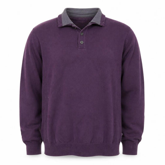 Next Men's Purple Polo, L, Long Sleeve, V-Neck