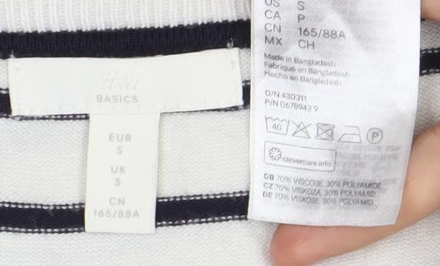 H&M Women's White Striped T-Shirt - Size S