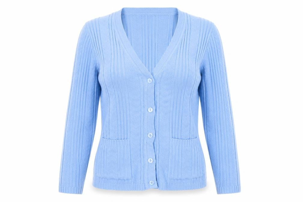 Damart Women's Blue Cardigan M V-Neck Cable Knit