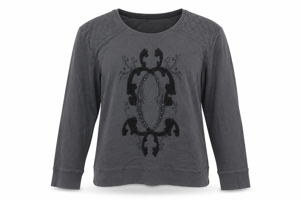 Front view of Only Women's Black M Pullover Sweatshirt, Beaded Accent