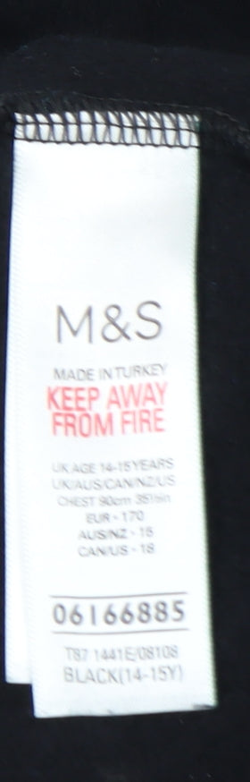 Marks and Spencer Girls Black Graphic Pullover Hoodie 14-15 Years