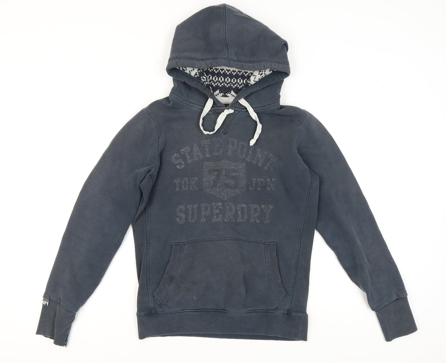 Superdry Men's Blue Medium Pullover Hoodie - Logo Accents