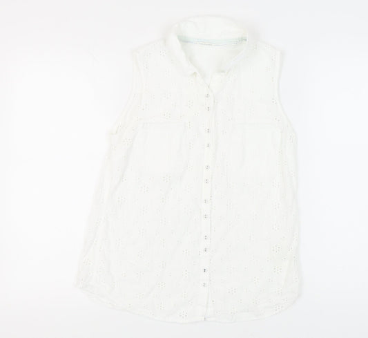 White Stuff Women's White Button-Up Cotton Top, Size 12