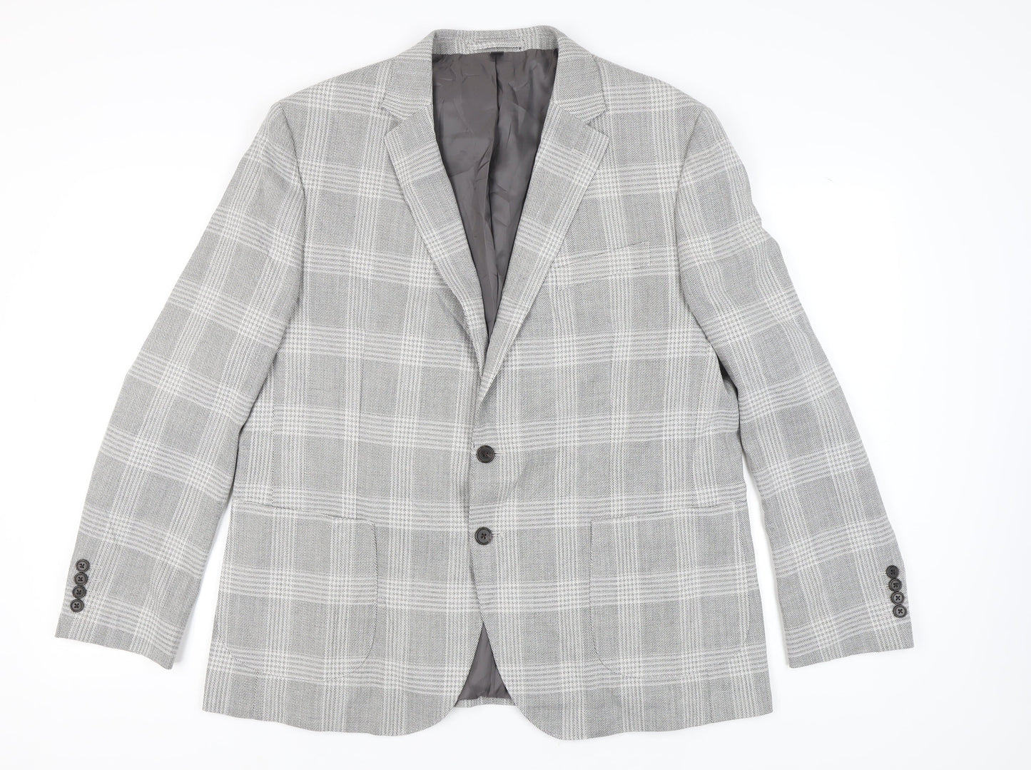 Marks and Spencer Men's Grey Plaid Blazer Size 46R