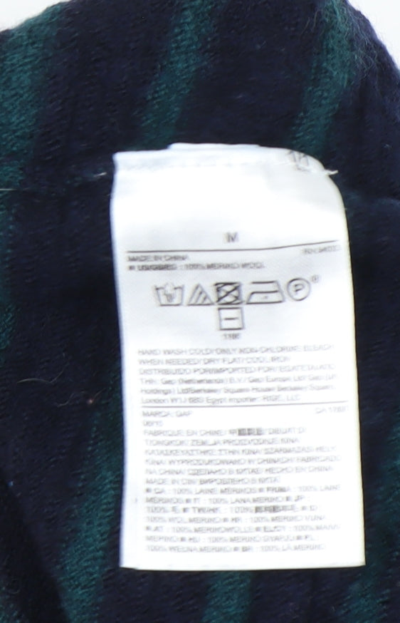 GAP Unisex Blue Striped Pullover, M, Merino Wool Jumper