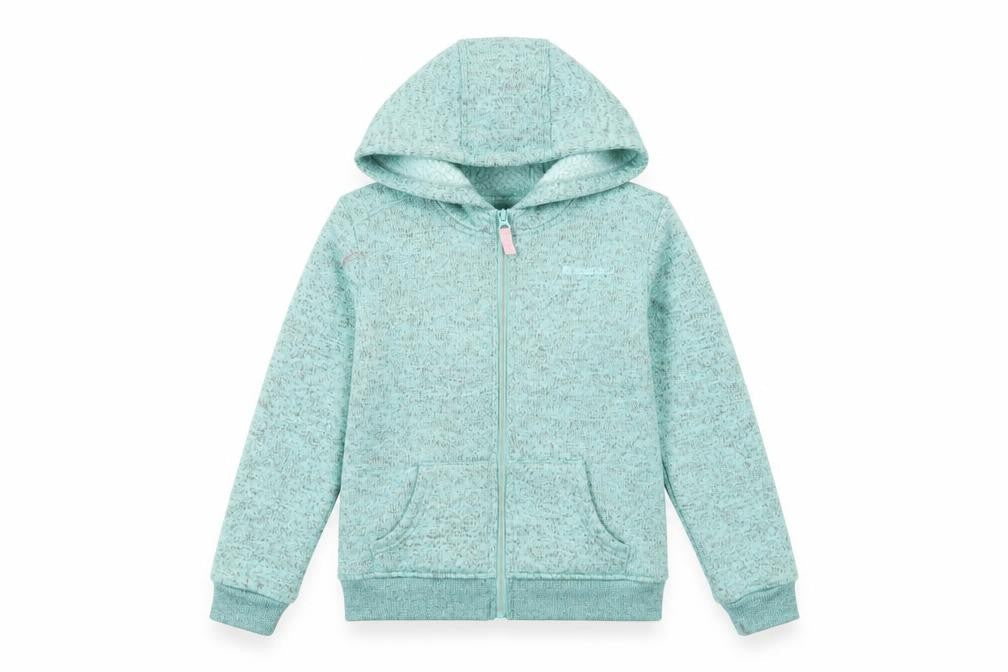 Front view of Mountain Warehouse girls’ green hoodie, full zip, size 9-10