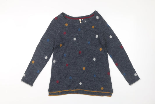White Stuff Women’s Blue Boat Neck Polka Dot Jumper Size 10