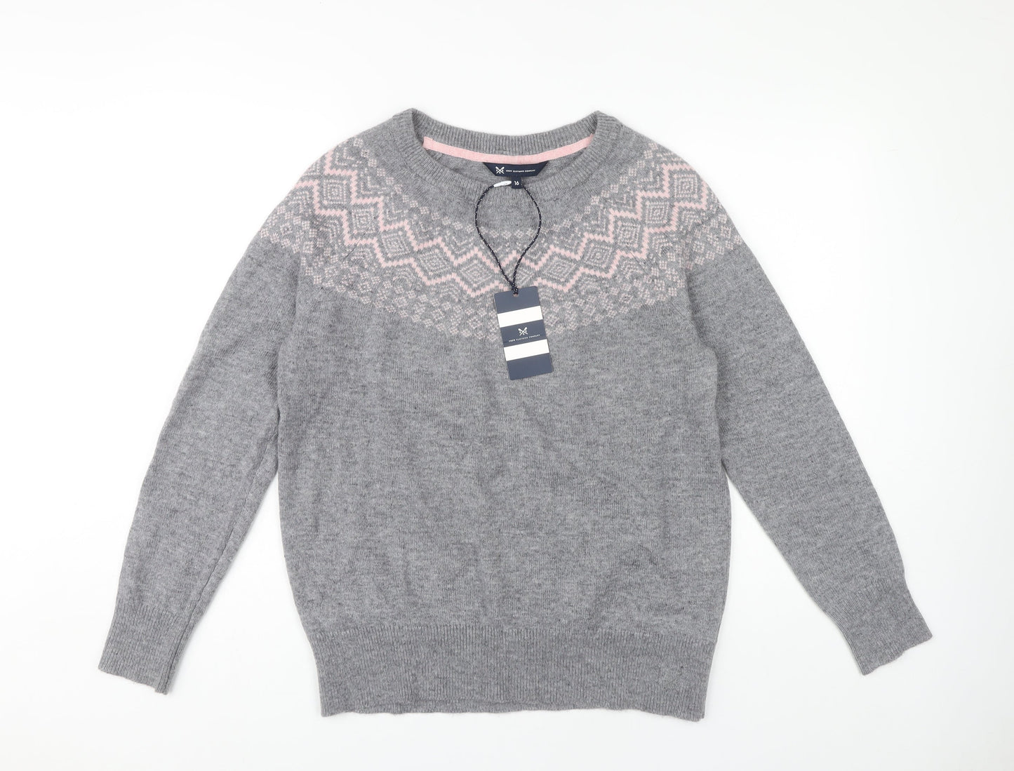 Crew Clothing Company Women's Grey Fair Isle Jumper Size 16
