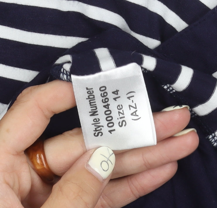 Roman Women Blue Striped Button-Up Top Size 14