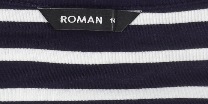 Roman Women Blue Striped Button-Up Top Size 14
