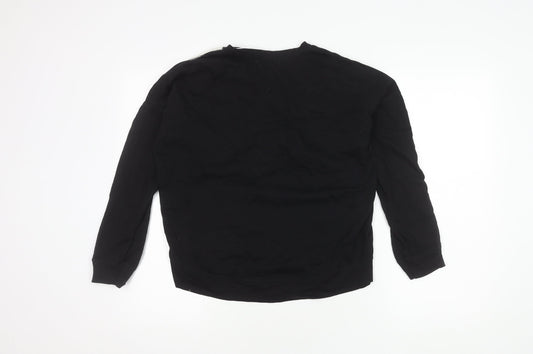 Pull & Bear Women's Black Embroidered T-Shirt Size 12