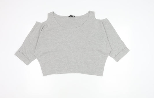 ASOS Women's Grey Cropped Cold Shoulder Top Size 14