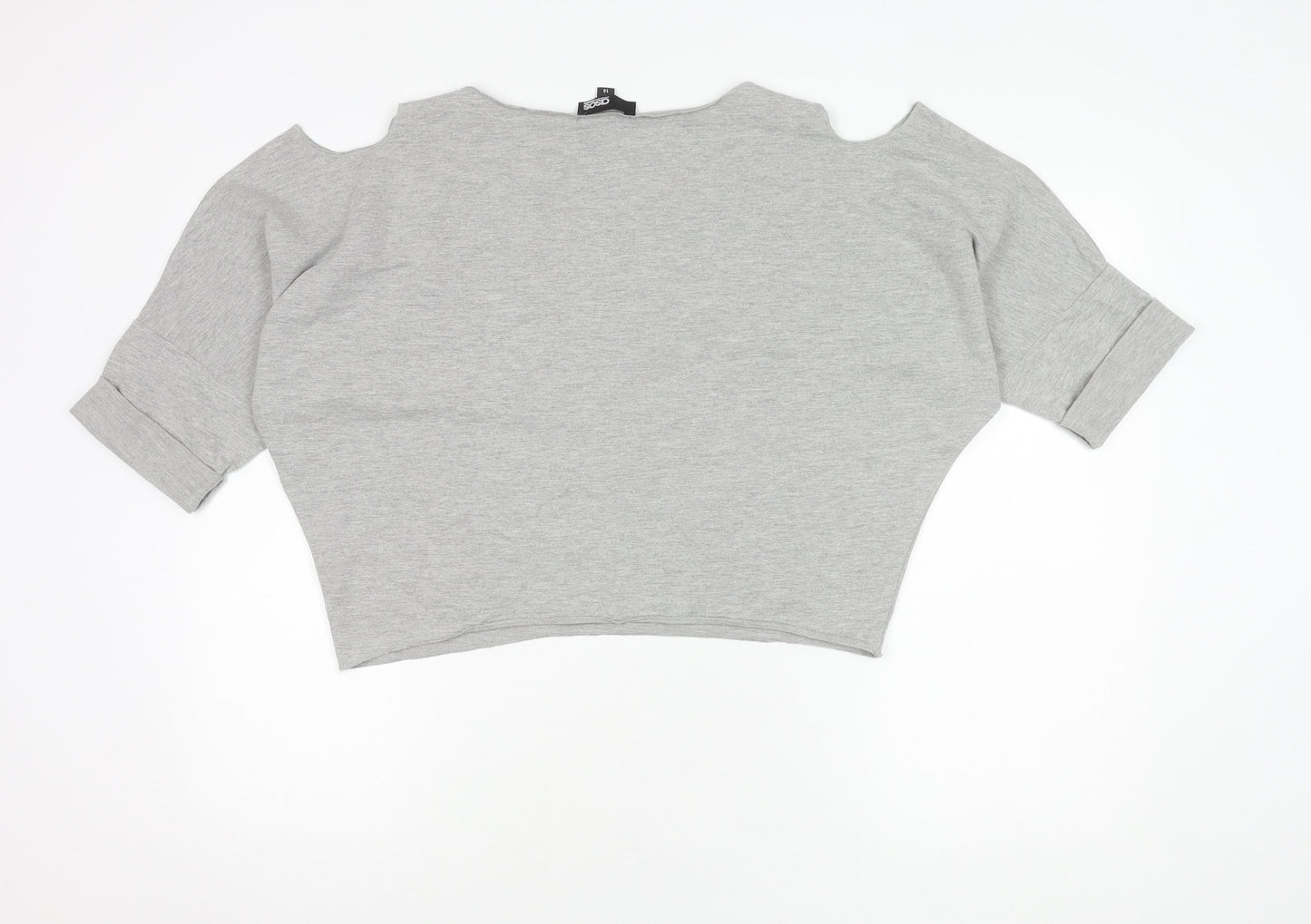 ASOS Women's Grey Cropped Cold Shoulder Top Size 14