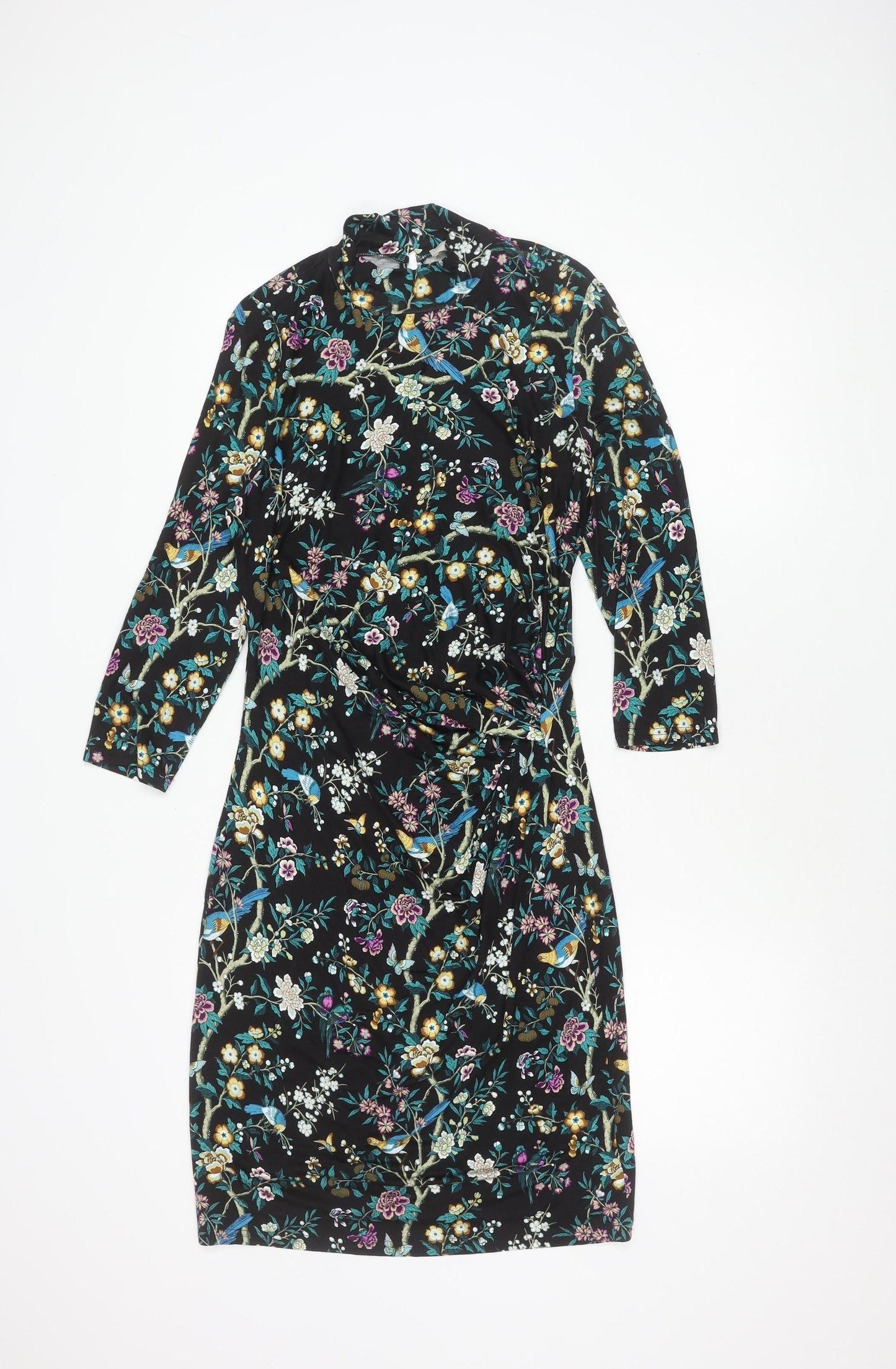 Oasis Women's Black Floral M Long Sleeve Dress