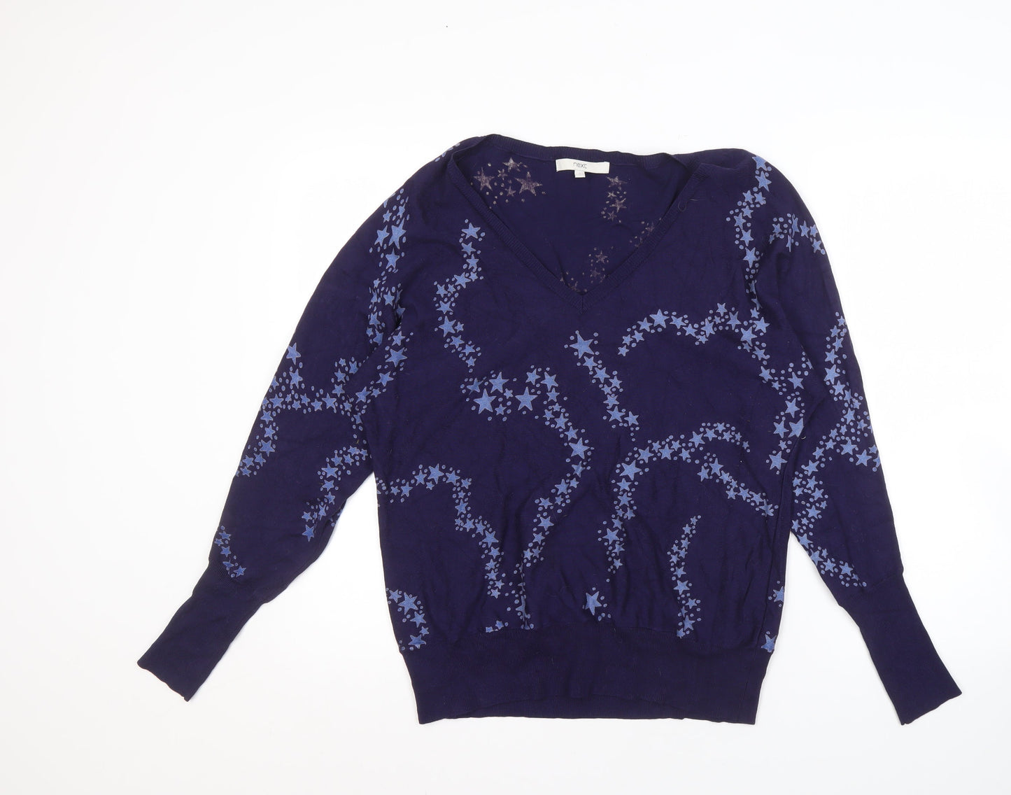 Next Women's Blue Star V-Neck Pullover Jumper S