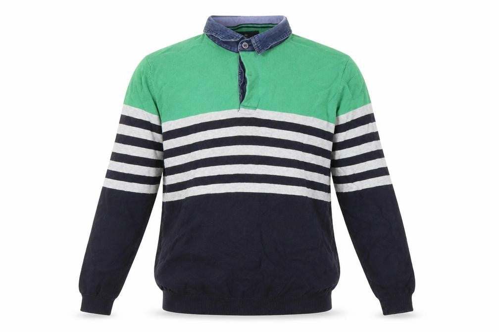 Marks and Spencer Men's Green Striped Pullover Jumper - M