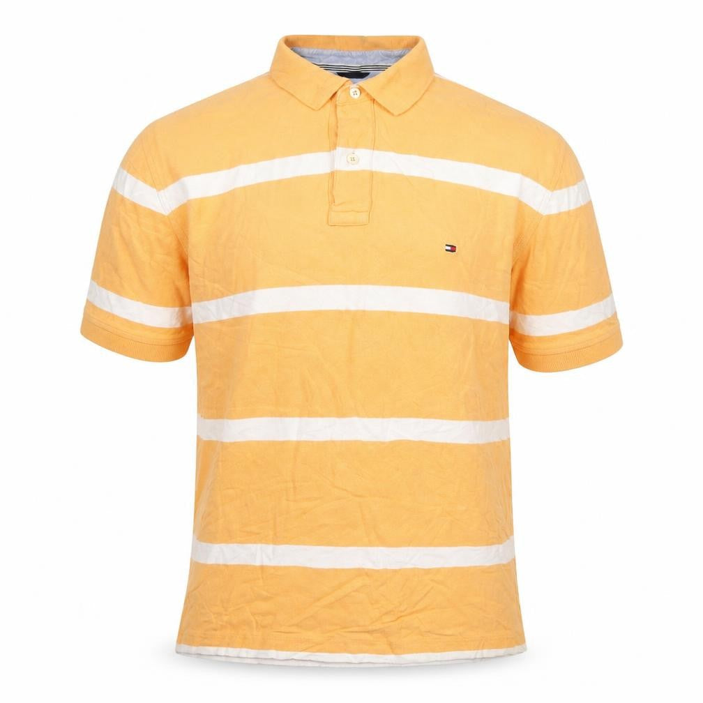 Tommy Hilfiger Orange Striped Polo Shirt Men Size 16