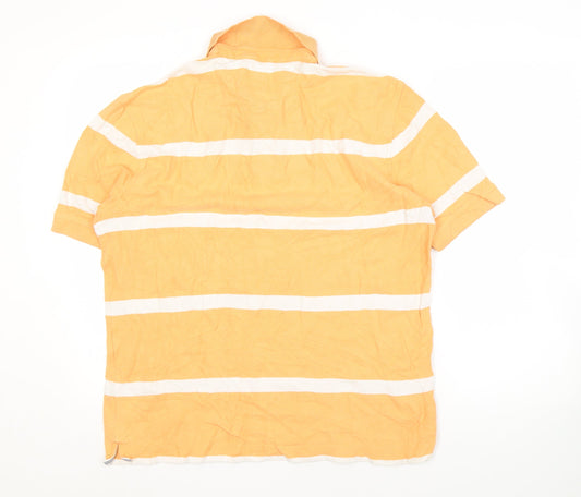Tommy Hilfiger Orange Striped Polo Shirt Men Size 16