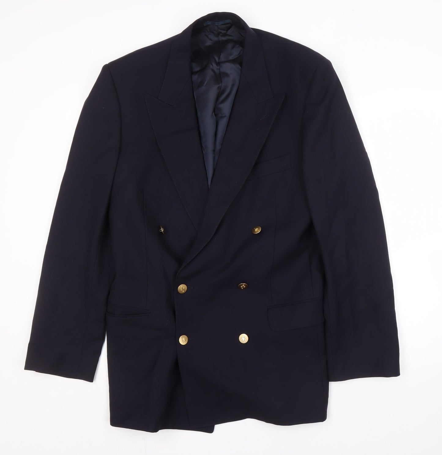 Jaeger Men's Blue Long Wool Blazer, Size 50L, Formal