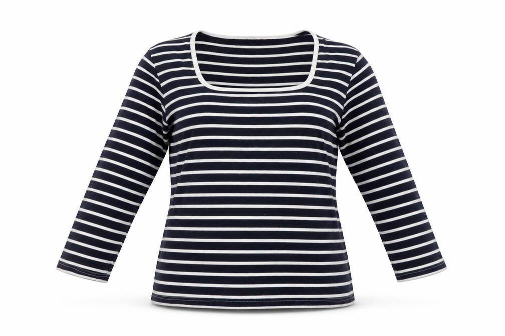 Icon Traders Women's Blue Striped Long Sleeve T-Shirt Size 14