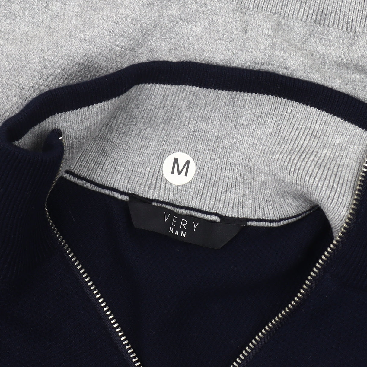 Very Men's Grey Striped 1/4 Zip Sweatshirt M