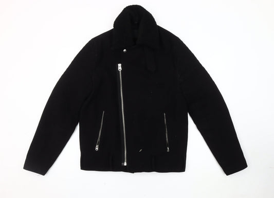 ASOS Unisex Black Biker Jacket, Size S, Zipped Pockets