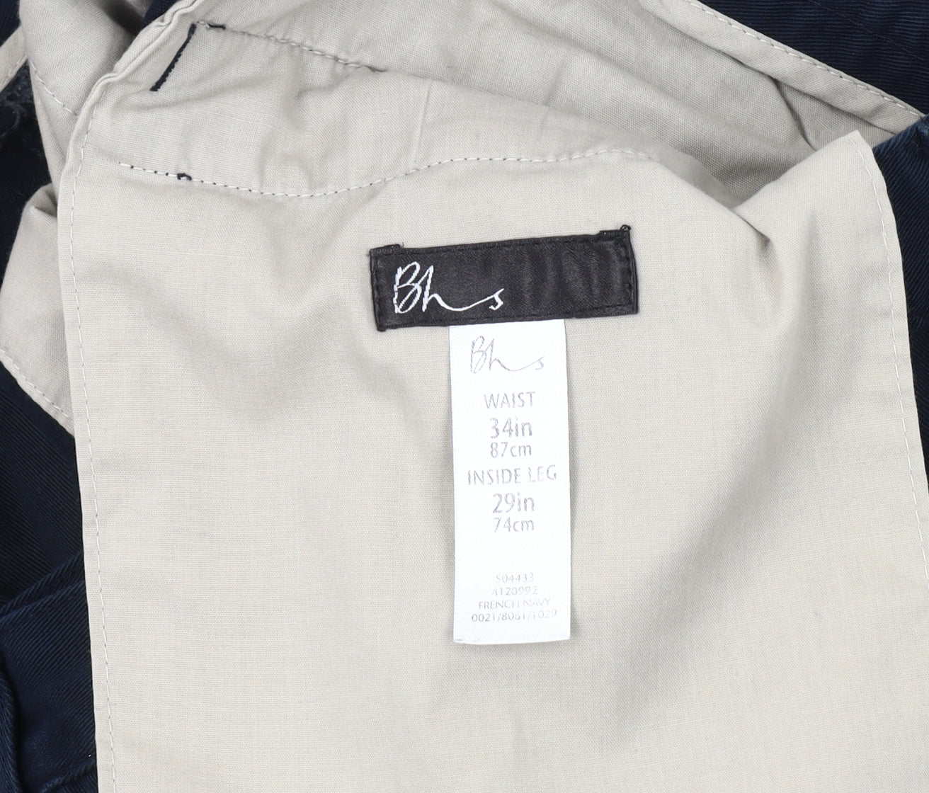 BHS Men's Blue Chino Trousers, Size 34, Casual Wear