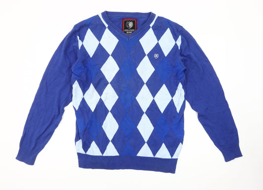 Enrico Rossi Men's Blue Argyle Knit Pullover Jumper M