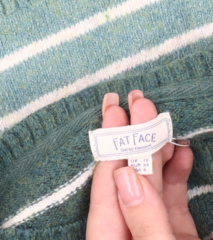 Fat Face Women's Green Striped Pullover Jumper Size 10