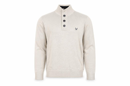 Front view of Crew Clothing Men's Beige Henley Jumper, size S