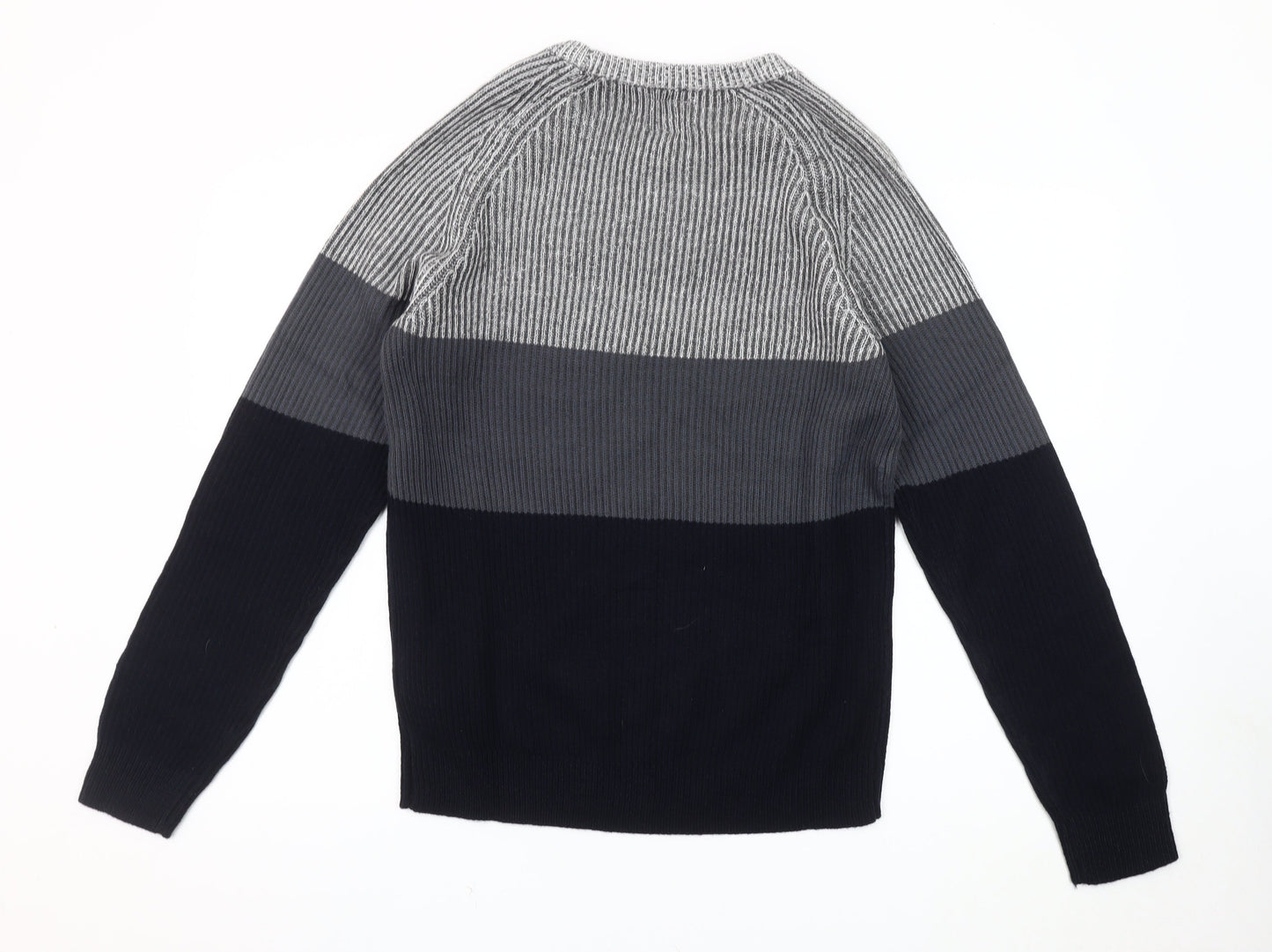 Jack & Jones Men's Grey Striped Pullover Jumper Size M