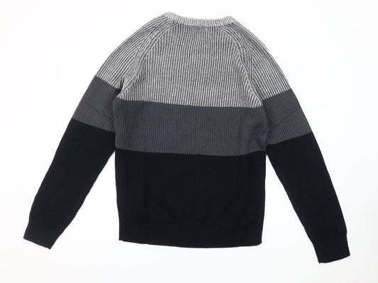 Jack & Jones Men's Grey Striped Pullover Jumper Size M