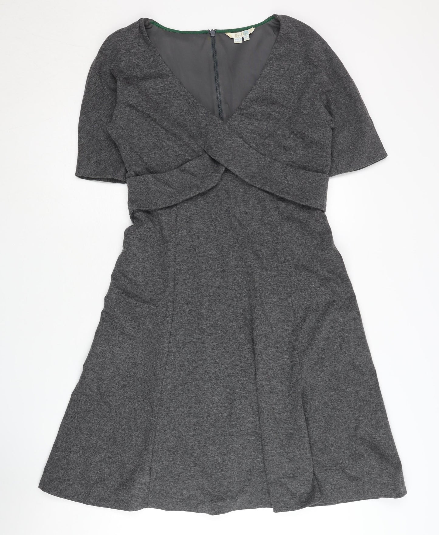 Boden Women Grey Wrap Dress Size 12 V-Neck Half Sleeve