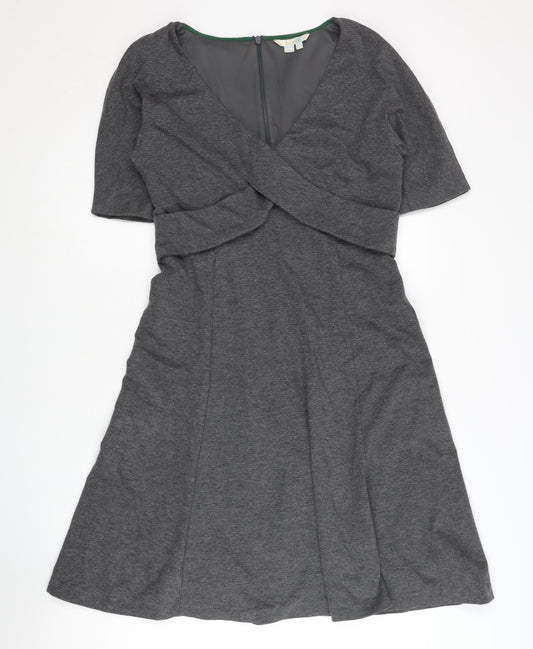 Boden Women Grey Wrap Dress Size 12 V-Neck Half Sleeve