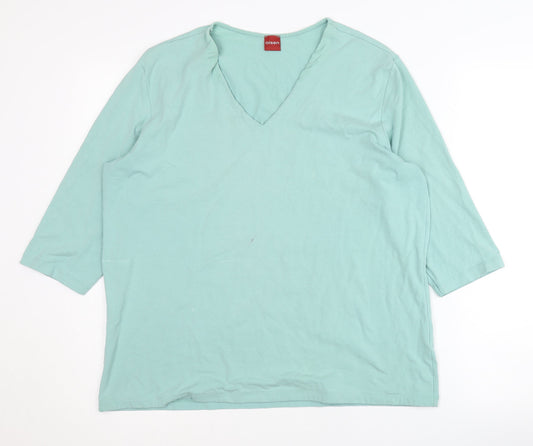 Olsen Women's Green 3/4 Sleeve V-Neck Top Size 14