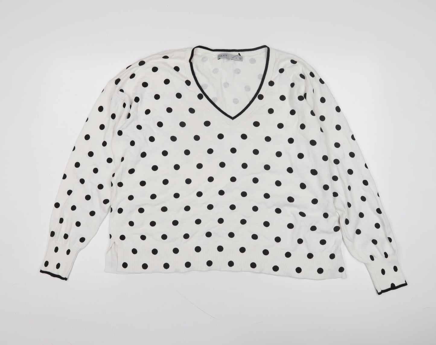 Oasis Women's White Polka Dot V-Neck Pullover Jumper M