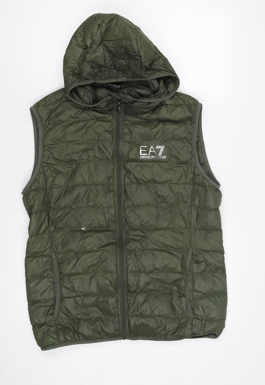 Emporio Armani Men's Green Hooded Puffer Waistcoat S
