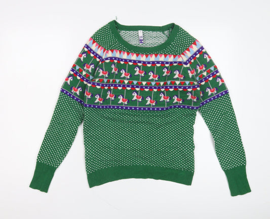 Henry Holland Women's Green Fair Isle Xmas Jumper Size 8