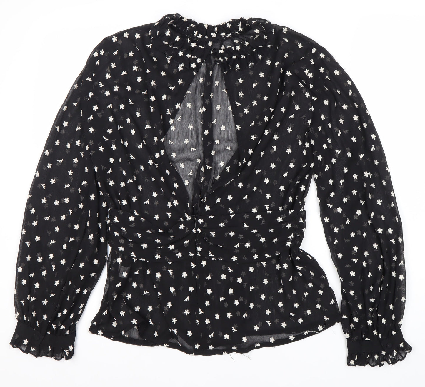Zara Women's Black Floral Tunic Blouse, Size 12, High Neck