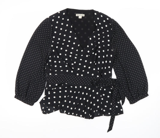 Whistles Women's Black Polka Dot Wrap Blouse Size 10