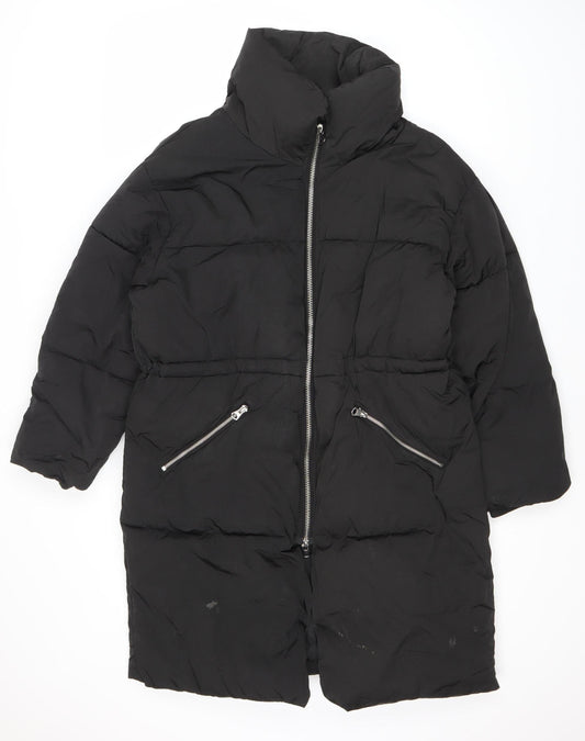 Monki Women's Black Puffer Jacket S, Casual, Mid-Length