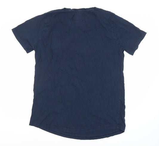 Men's Blue Cotton Logo T-Shirt, XL, Crew Neck