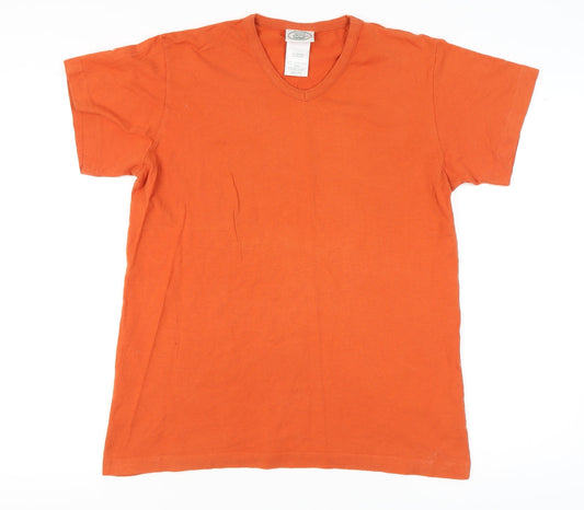 Laura Ashley Men's Orange Cotton V-Neck T-Shirt S